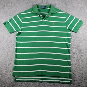 Polo Ralph Lauren‎ Shirt Large Green Striped Orange Pony Team Colors Preppy